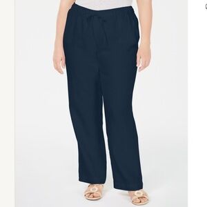 Charter Club Luxury navy blue linen drawstring elastic tie waist pants size 2X